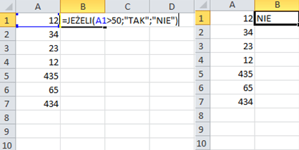 Zdjęcie z zastosowaniem funkcji JEŻELI w programie Excel